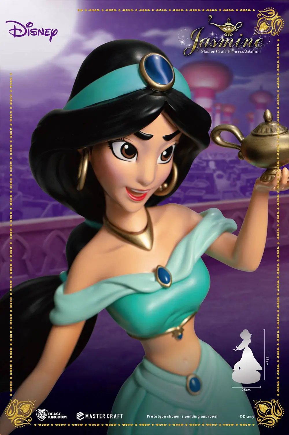 Estatua Disney Jasmine, Master Craft, BEAST KINGDOM, 38 cm; figura con vestido turquesa y lámpara dorada.