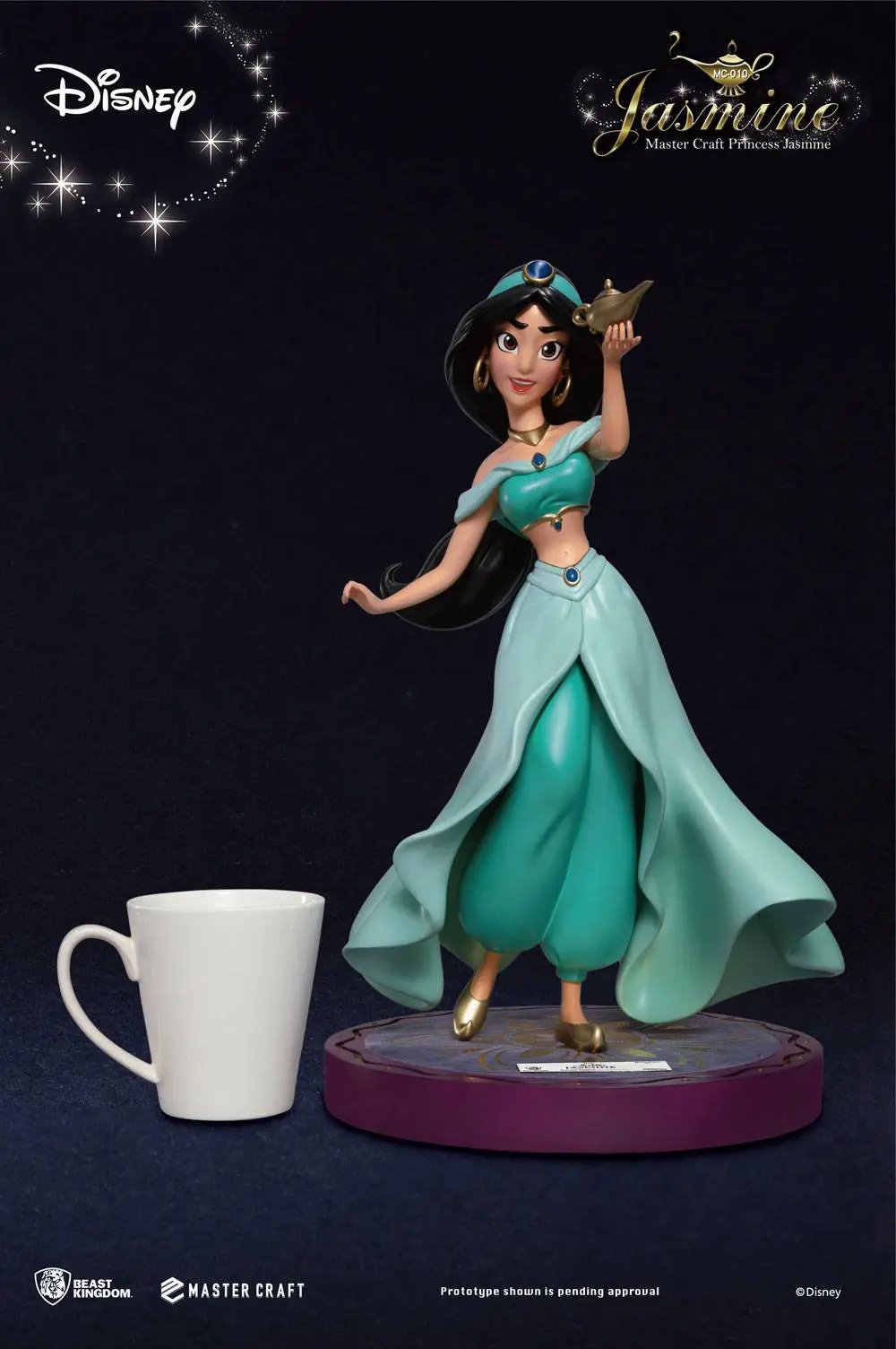 Estatua Master Craft Jasmine de Disney, 38 cm, outfit turquesa sobre base morada; Beast Kingdom
