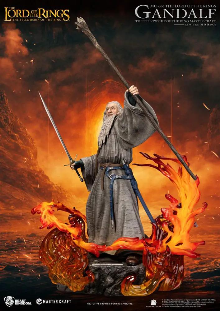 Gandalf Master Craft statue Beast Kingdom, grey robe with blue belt, 58 cm tall, fiery lava base