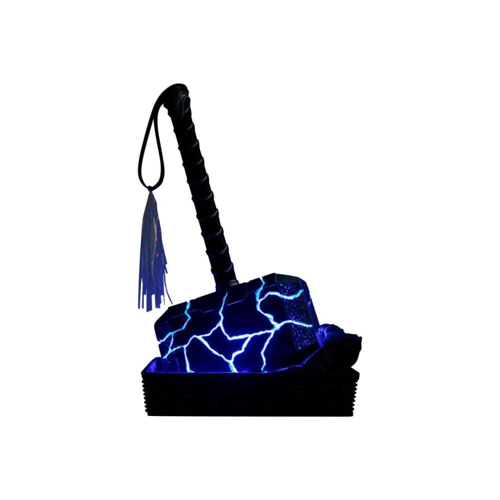 Mjolnir Love Version 1:1 Scale Statue by Beast Kingdom, Marvel Thor Love and Thunder with blue lightning on rock base