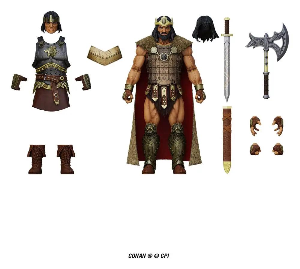 Figura de acción Conan King Conan: Ruler of Aquilonia, 1/12 scale, Boss Fight Studio; armadura de placas, capa roja y espada/hacha incluidas.