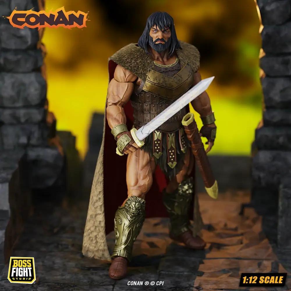 Conan Epic H.A.C.K.S. Figura 1/12 King Conan action figure with fur cloak, gold armor, sword by Boss Fight Studio
