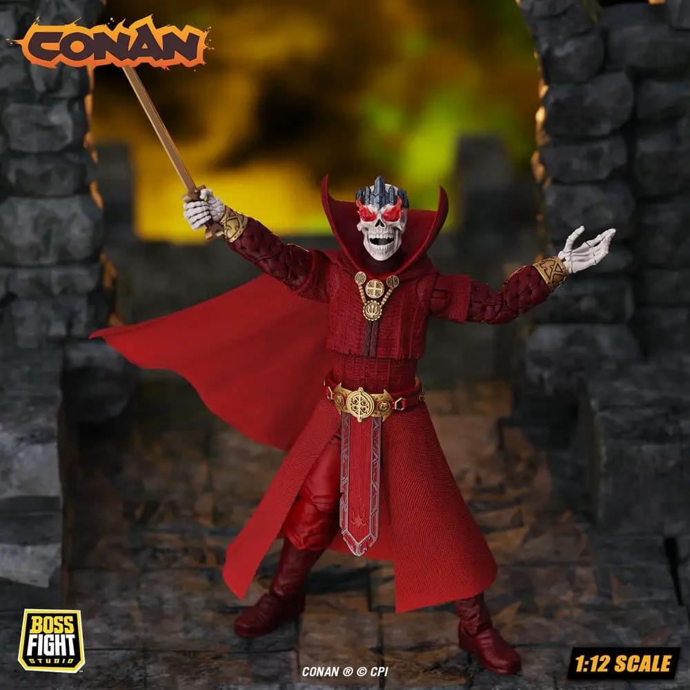 Conan Thulsa Doom undead sorcerer action figure by Boss Fight Studio, red cape and sword, 1:12 scale