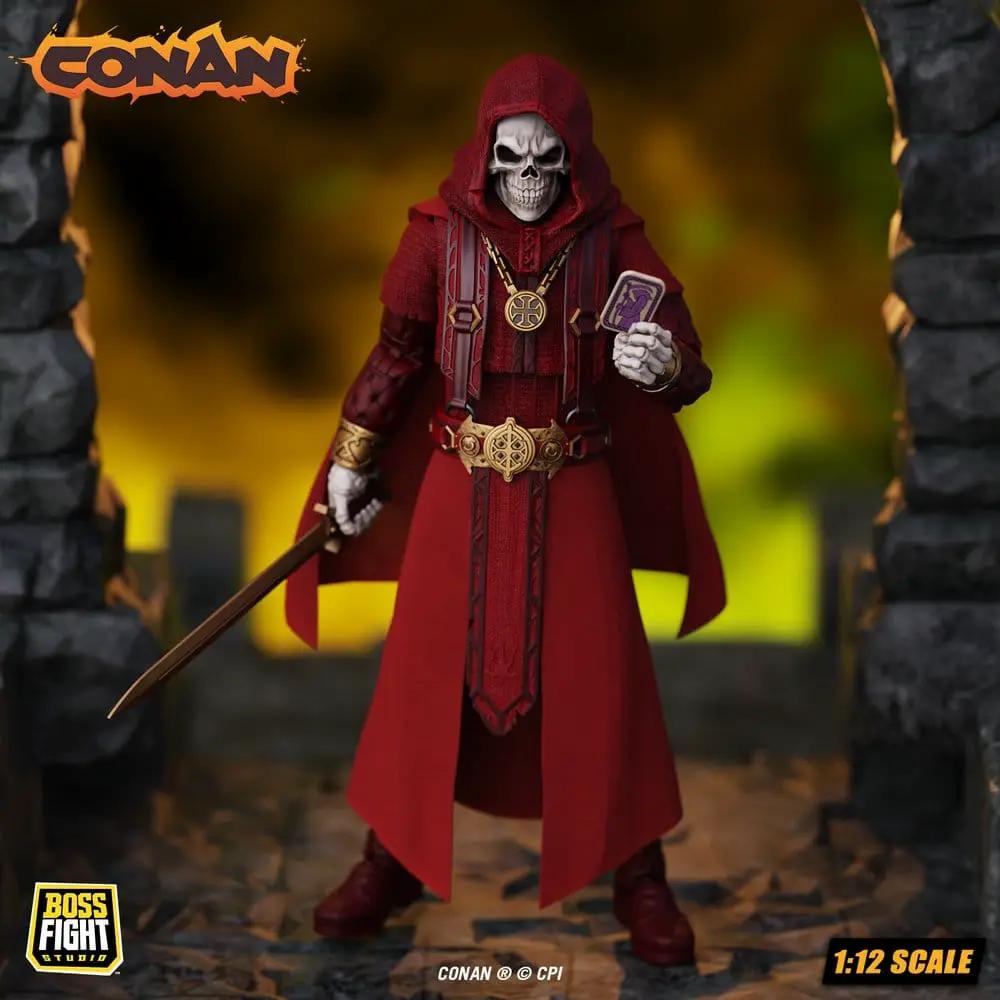 Thulsa Doom action figure, undead sorcerer, 1:12 scale, red hooded robe with gold belt by Boss Fight Studio