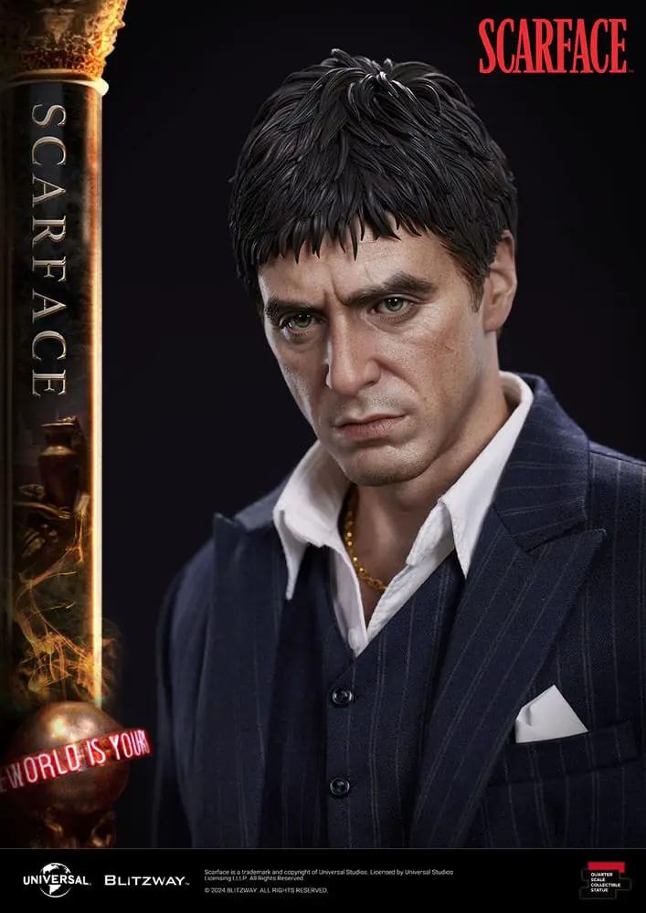 Tony Montana 1/4 scale statue by Blitzway, Scarface, in a navy pinstripe suit, 53 cm tall.