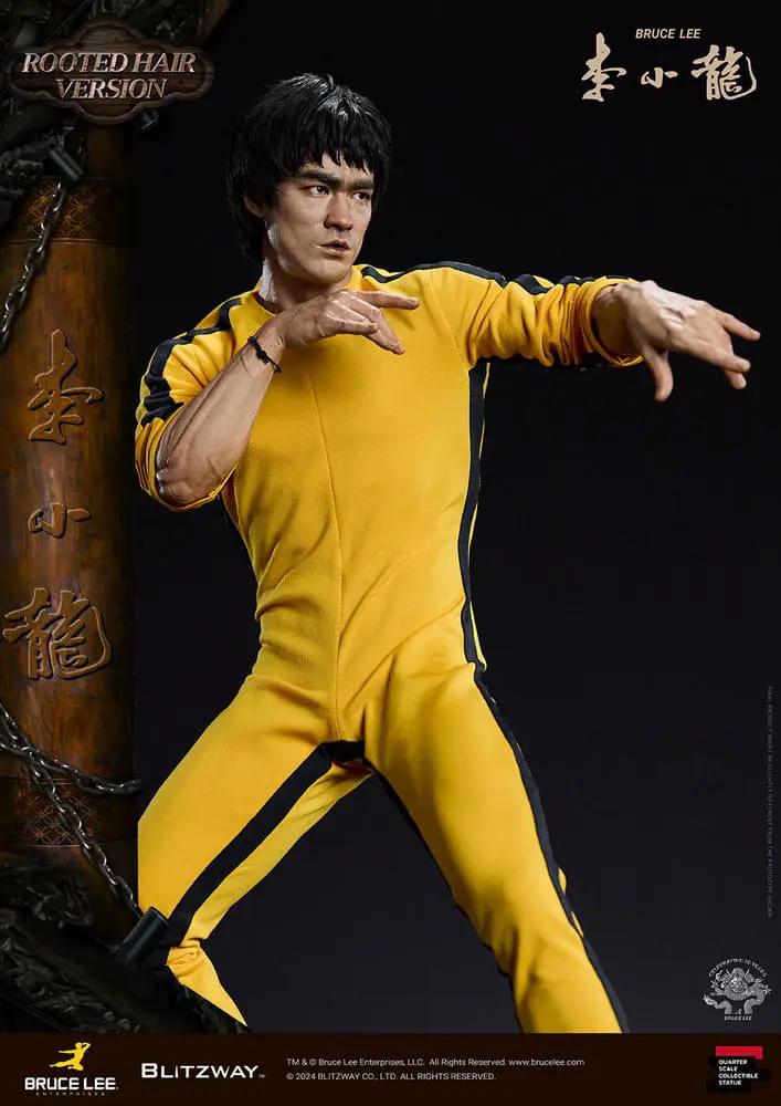 Bruce Lee estatua 1/4 escala 55 cm, Rooted Hair Version, BLITZWAY figura de acción en traje amarillo.