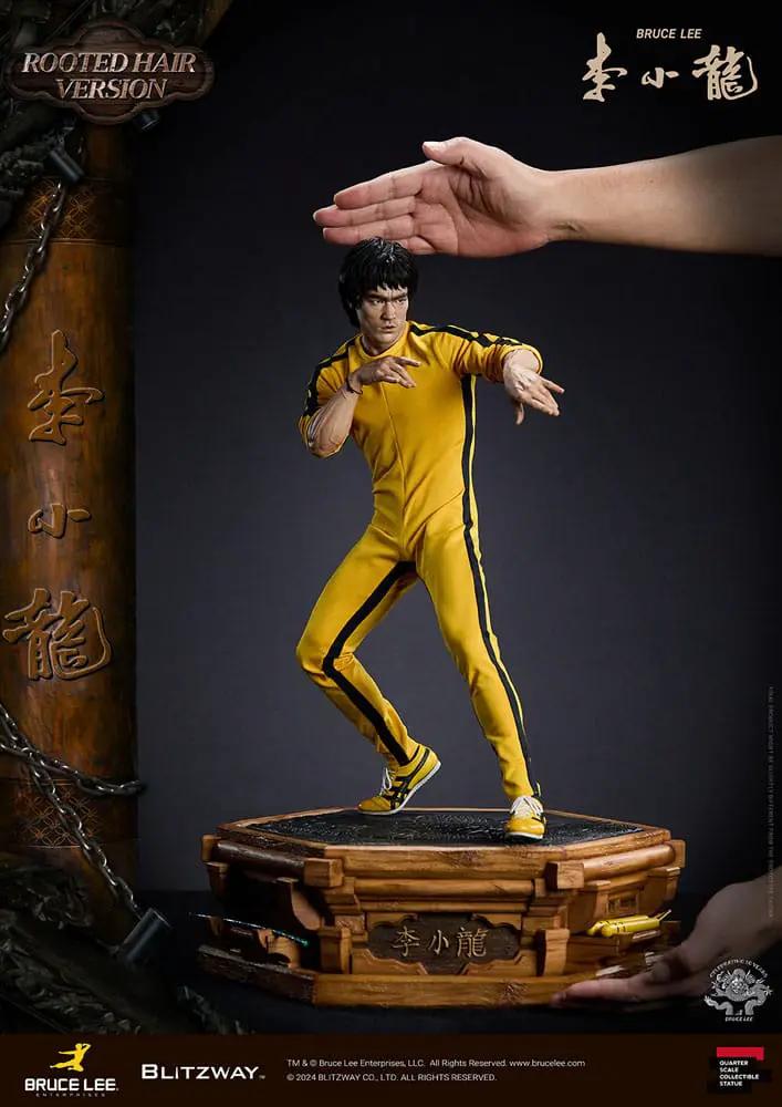 Bruce Lee Estatua de 1/4 escala, 55 cm, Rooted Hair Version, traje amarillo, base de madera, BLITZWAY