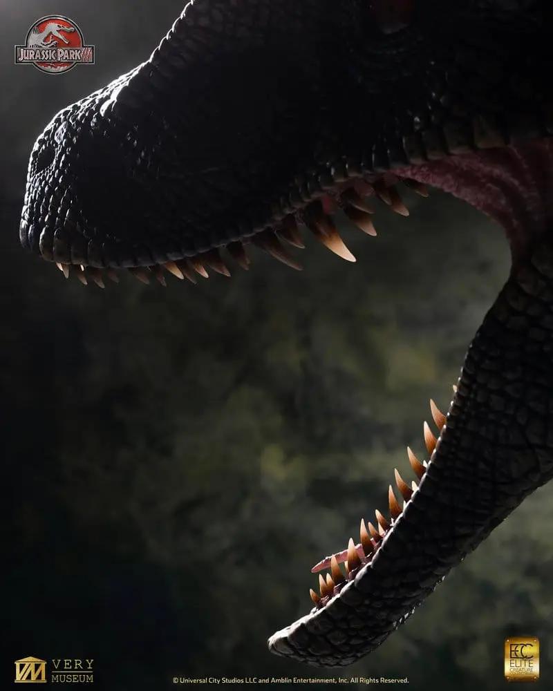 Life-size Velociraptor bust Blood Knight, 83 cm, black textured scales; Premium Collectibles Studio; Jurassic Park logo.