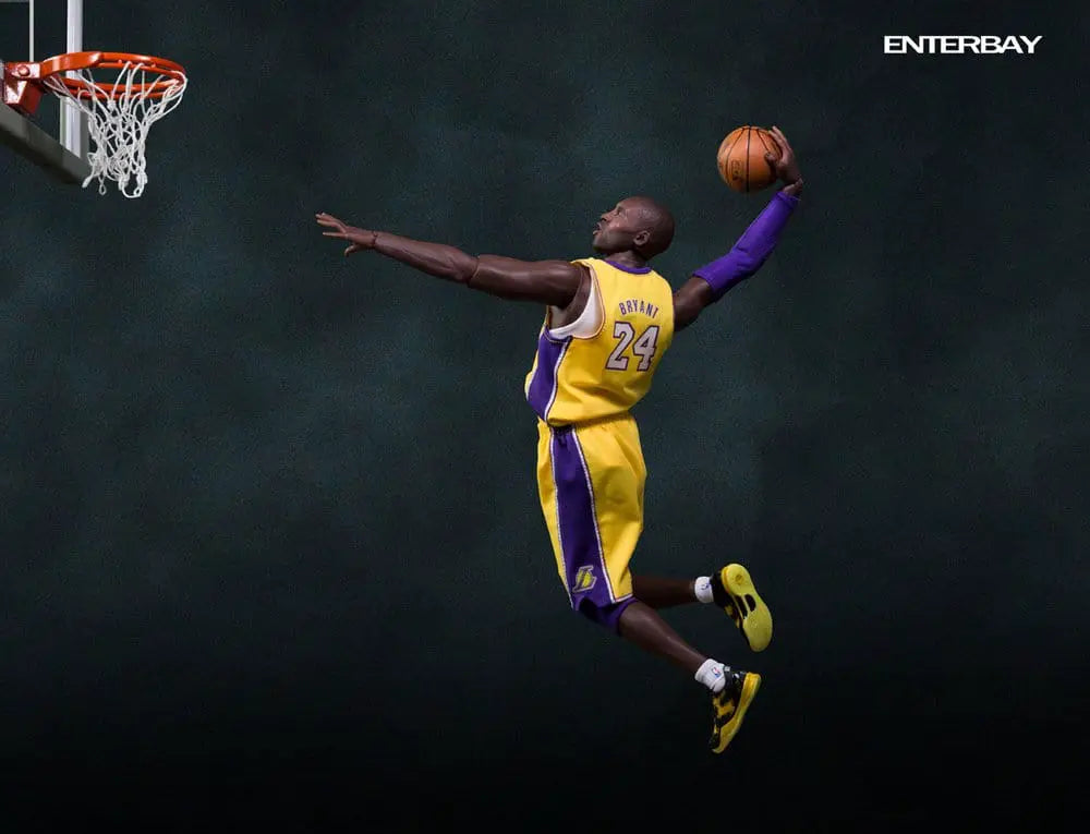 Figura de acción Kobe Bryant 1/6 de ENTERBAY, NBA Collection Masterpiece, 33 cm, uniforme Lakers amarillo y púrpura