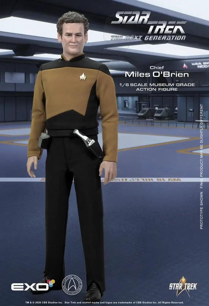 EXO-6 Star Trek 1/6 scale Chief Miles O'Brien action figure in tan/gold and black uniform with transporter console
