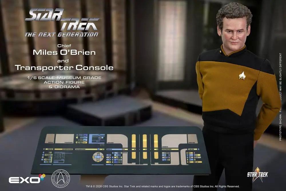 EXO-6 Miles OBrien 1/6 action figure with transporter console diorama, gold uniform, 30 cm