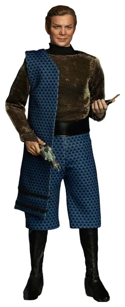 Captain James T. Kirk Romulan Disguise 1/6 scale action figure by EXO-6 in a blue textured robe with gold mesh top