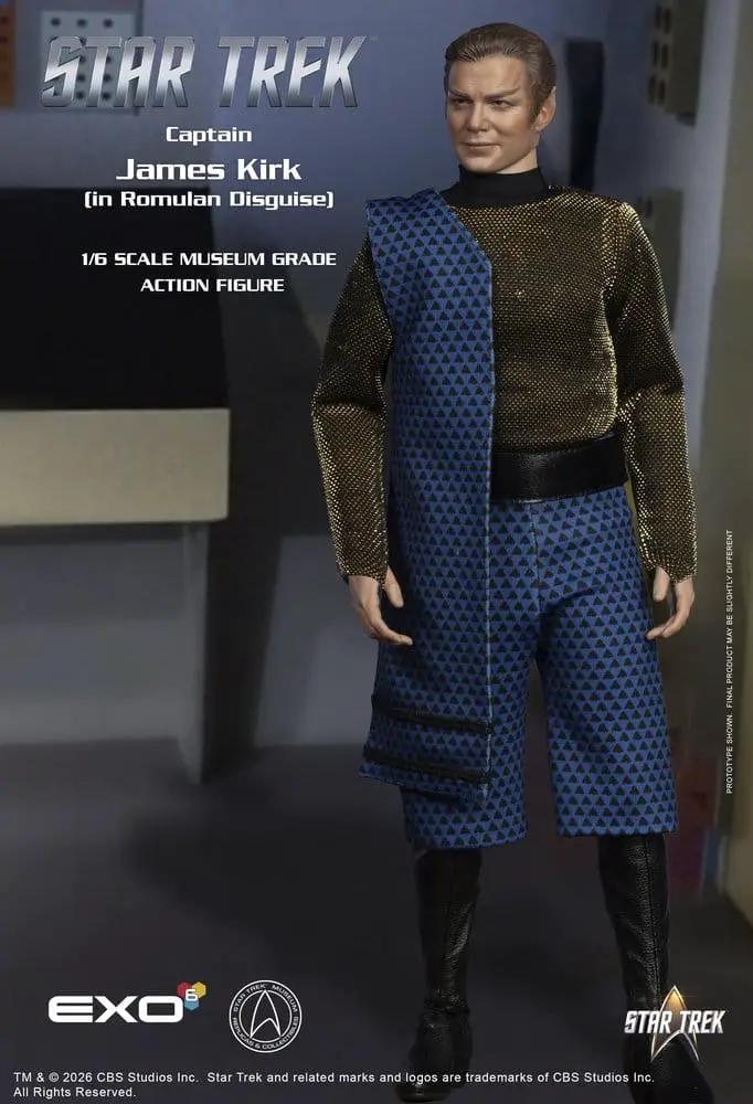 EXO-6 Star Trek 1/6 Captain James T. Kirk Romulan Disguise action figure, blue patterned robe with gold mesh top, 29 cm