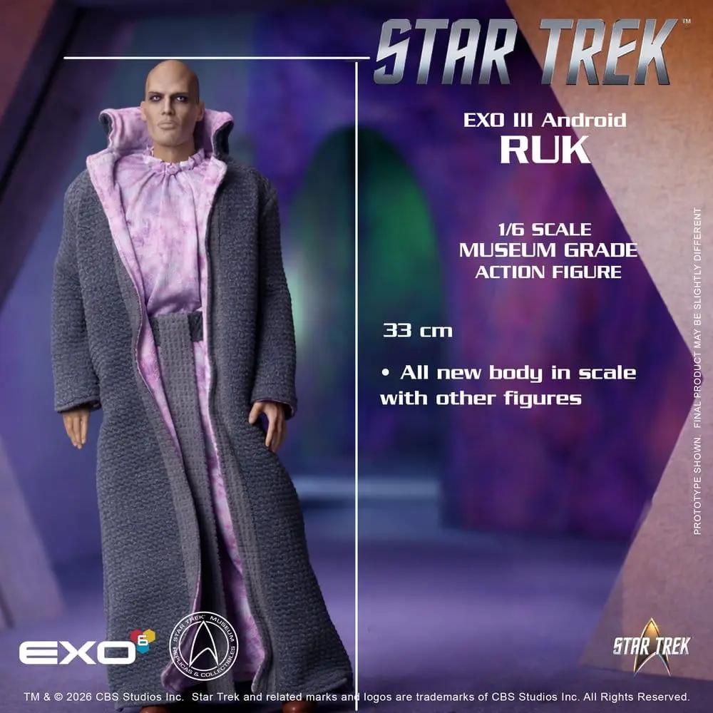 EXO-6 Star Trek Ruk Android action figure, 1/6 scale, 33 cm, gray coat with pink inner robe
