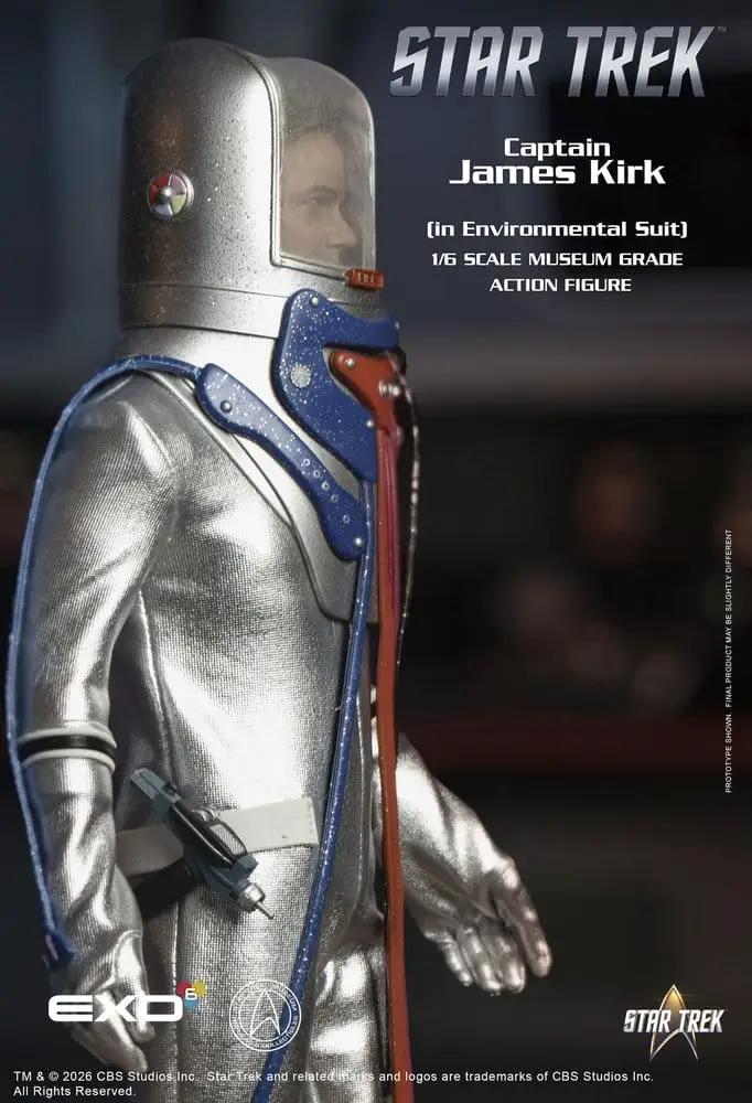 EXO-6 Star Trek 1/6 Captain James T. Kirk Environmental Suit action figure, silver suit with blue harness, 29 cm