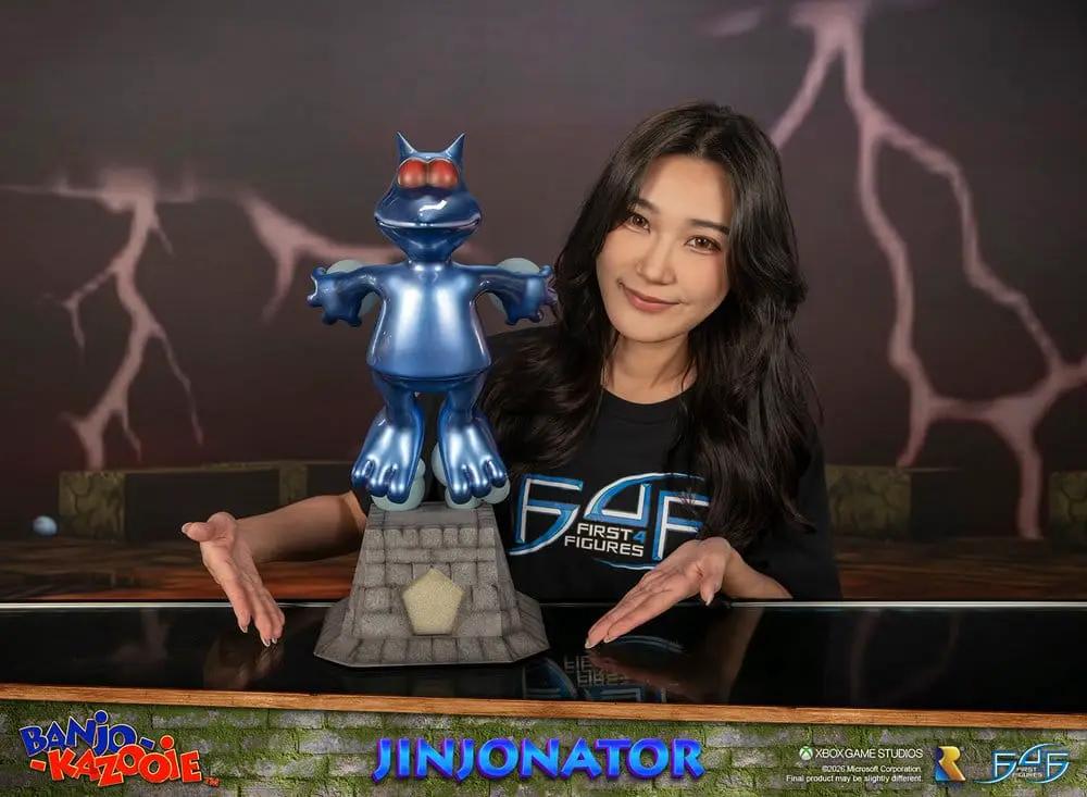 Banjo-Kazooie Jinjonator resin statue by FIRST 4 FIGURES, blue metallic finish, 46 cm on stone pedestal