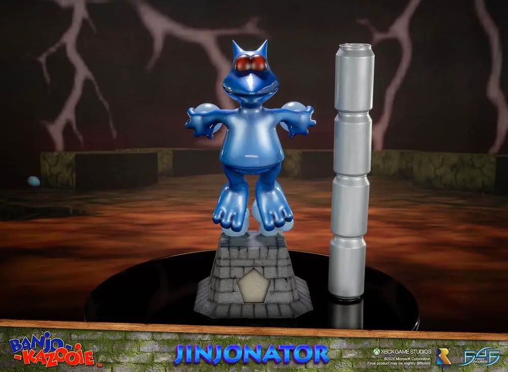 Banjo-Kazooie Jinjonator resin statue by FIRST 4 FIGURES, blue figure on stone pedestal with stacked pillar, 46 cm