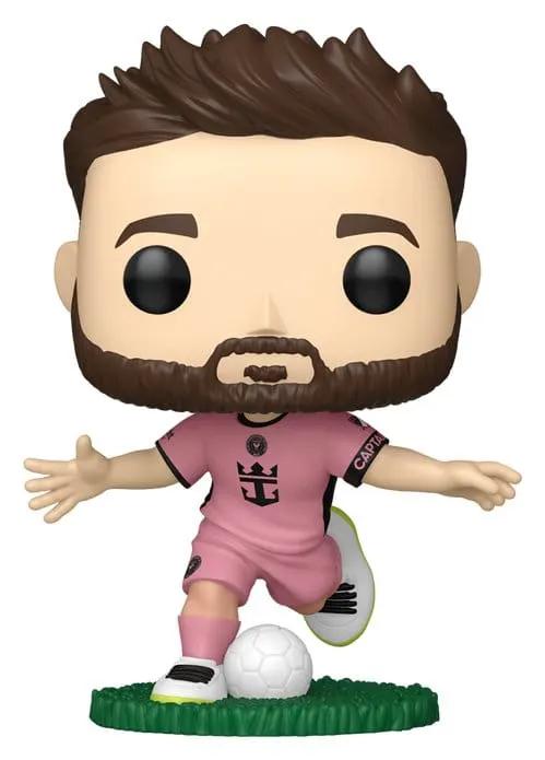 Funko Pop! action figure, Lionel Messi (Inter Miami CF MLS, pink kit), 9 cm vinyl on green base.