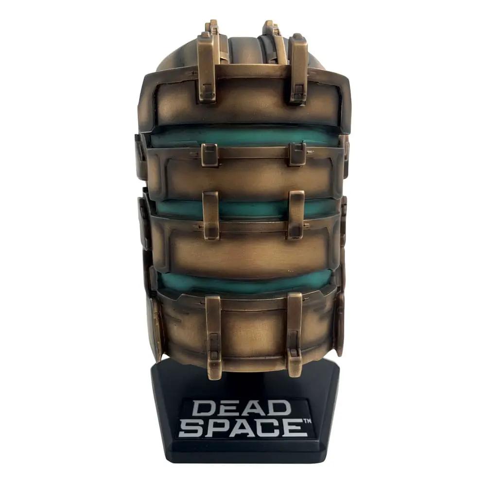 Dead Space Isaac helmet replica by FANATTIK on display stand with bronze-toned armor plates
