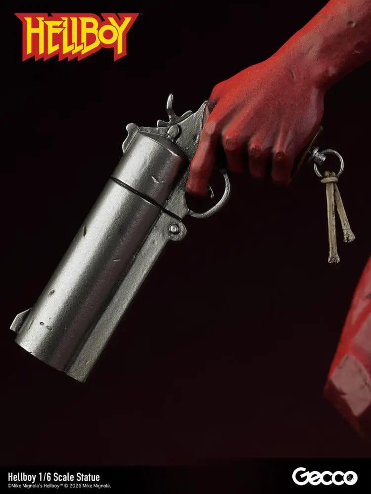 GECCO Hellboy PVC 1/6 scale figure, red arm, holding a silver metal blaster.