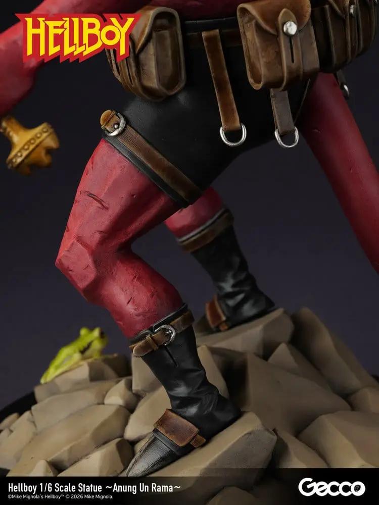 GECCO Hellboy 1/6 PVC action figure, Anung Un Rama, red with brown belt and boots on rocky base, 39 cm
