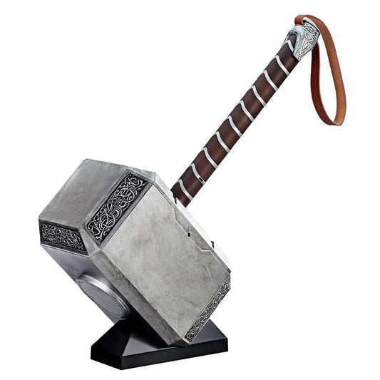 Martillo electrónico Mjolnir de Thor, HASBRO Marvel Legends, maqueta a escala, acabado gris metalizado con mango marrón