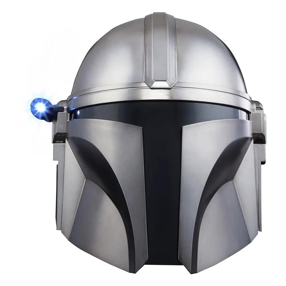 Casco electrónico Mandaloriano Star Wars Black Series de HASBRO, plateado con visera negra y luz azul
