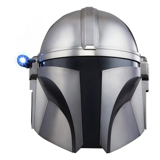 Casco electrónico Mandaloriano Star Wars Black Series de HASBRO, plateado con visera negra y luz azul