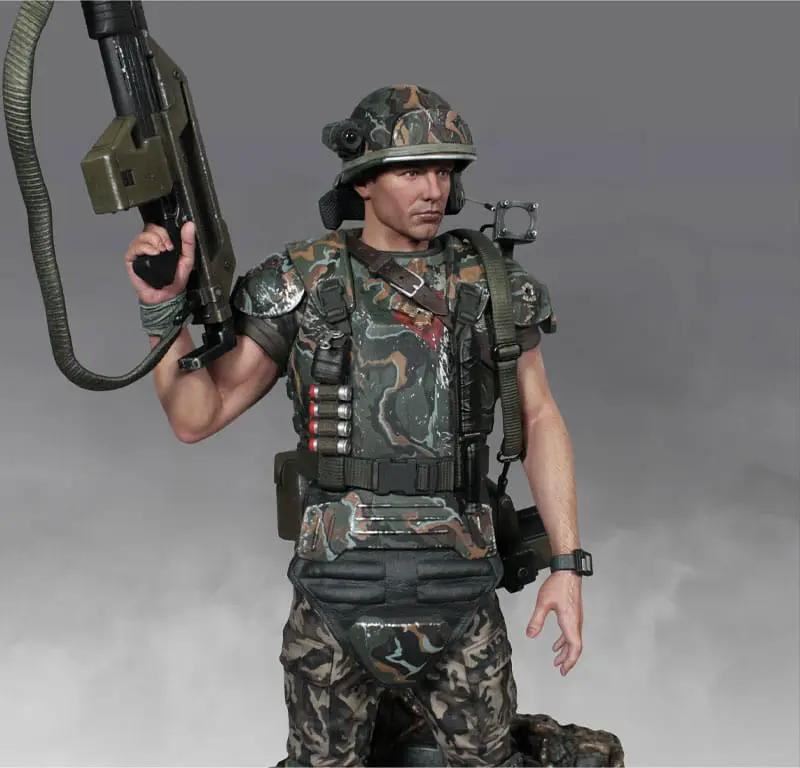 Alien Estatua 1/4 Corporal Dwayne Hicks action figure in camo military gear by Hollywood Collectables