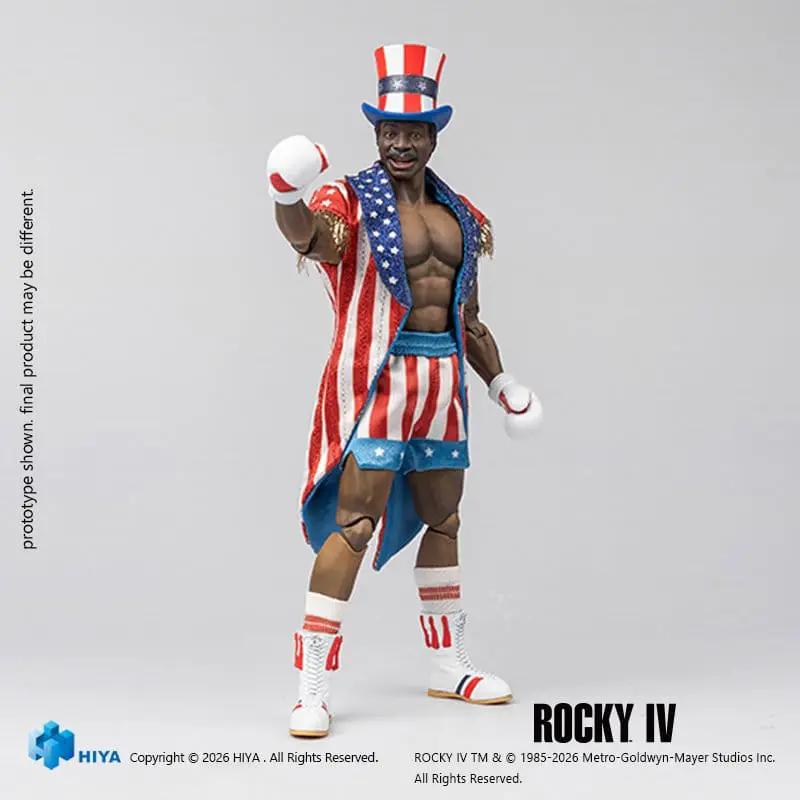 HIYA TOYS Apollo Creed 1/12 action figure, 16 cm, patriotic red, white & blue boxing outfit with gloves.