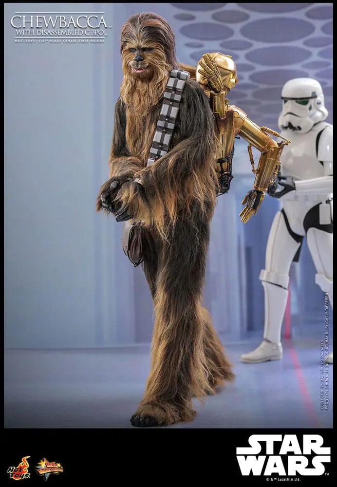Hot Toys Star Wars 1/6 Chewbacca figure with disassembled C-3PO; stormtrooper visible (2 figures)