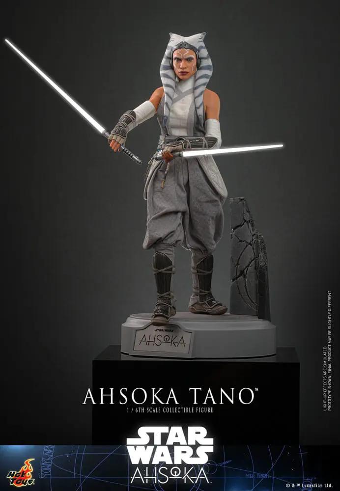 Figura de acción Ahsoka Tano 1/6 de HOT TOYS, 28 cm, gris/blanco con dos sables de luz