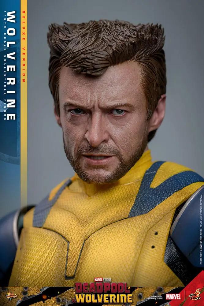 Hot Toys 1/6 Wolverine Deluxe figure from Deadpool & Wolverine, yellow suit with blue accents, close-up head sculpt