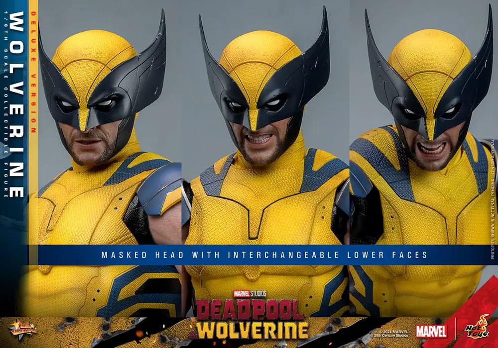 Hot Toys Deadpool & Wolverine 1/6 Deluxe Wolverine figure in yellow suit with blue accents