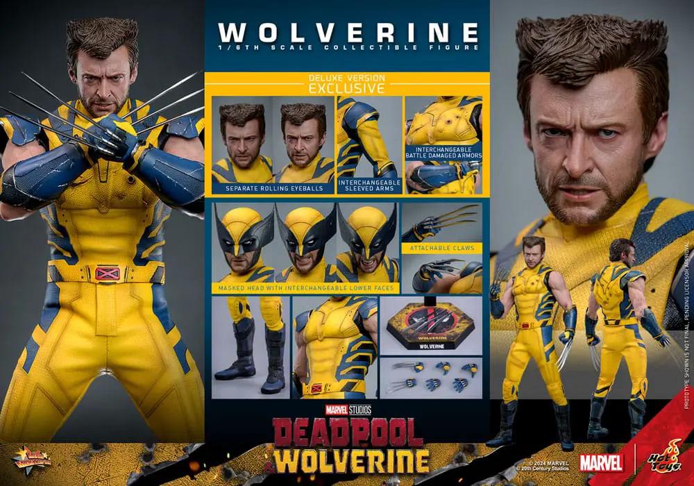 Hot Toys Wolverine 1/6 scale deluxe figure in yellow/blue suit with interchangeable parts, 31 cm tall