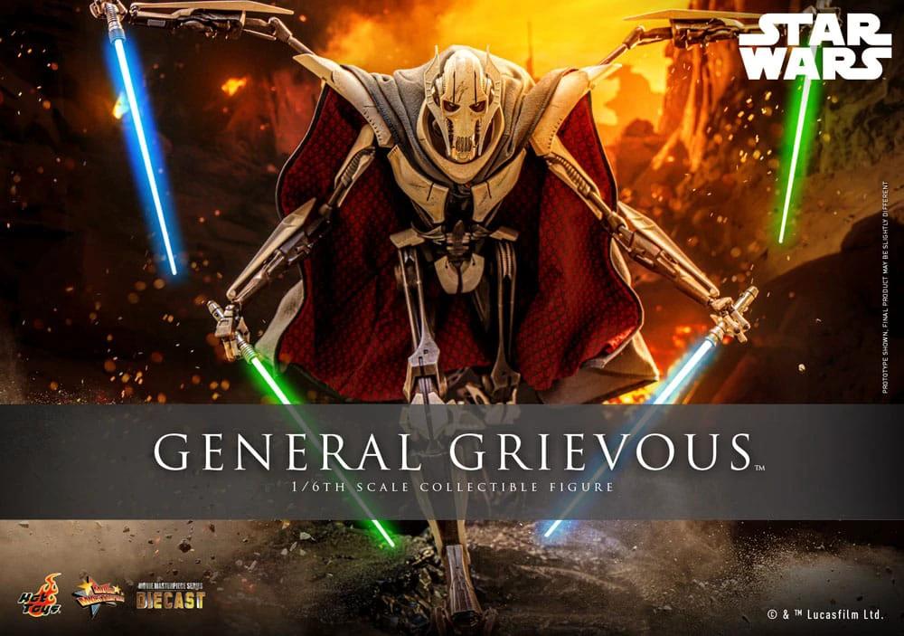 General Grievous 1/6 scale diecast Star Wars action figure by Hot Toys with multiple lightsabers