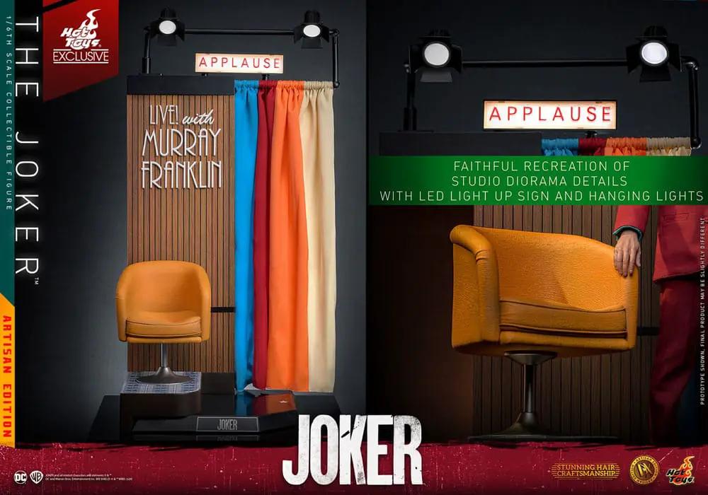 Figura de acción Joker Masterpiece 1/6 The Joker Artisan Edition de HOT TOYS, diorama con dos sillas naranja y señal LED Applause