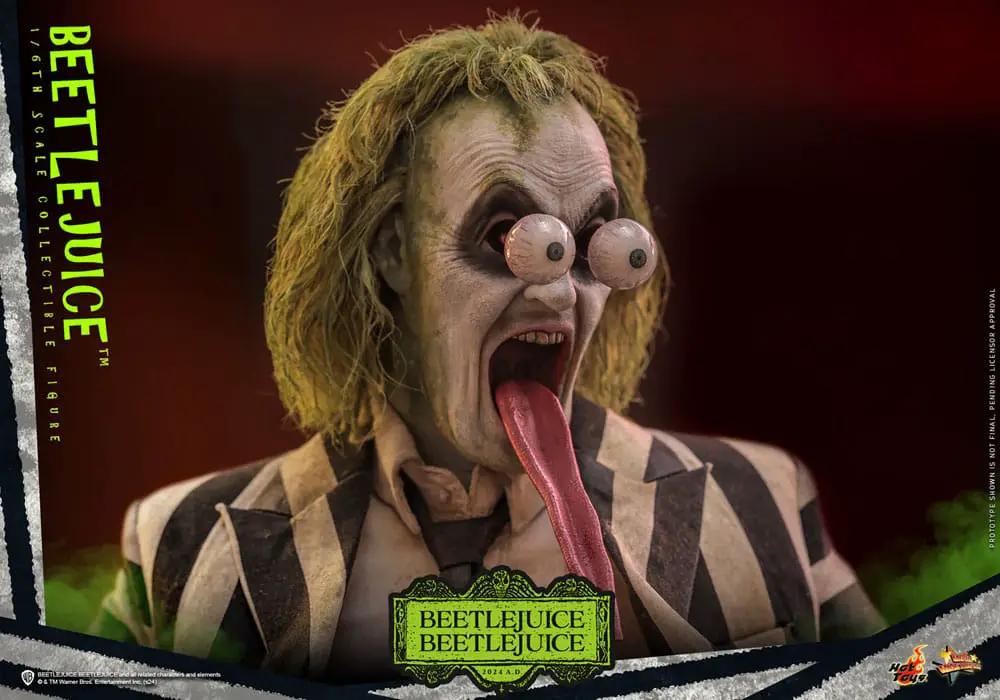 Beetlejuice 1/6 scale figure, 30 cm tall, striped suit, long tongue, HOT TOYS.