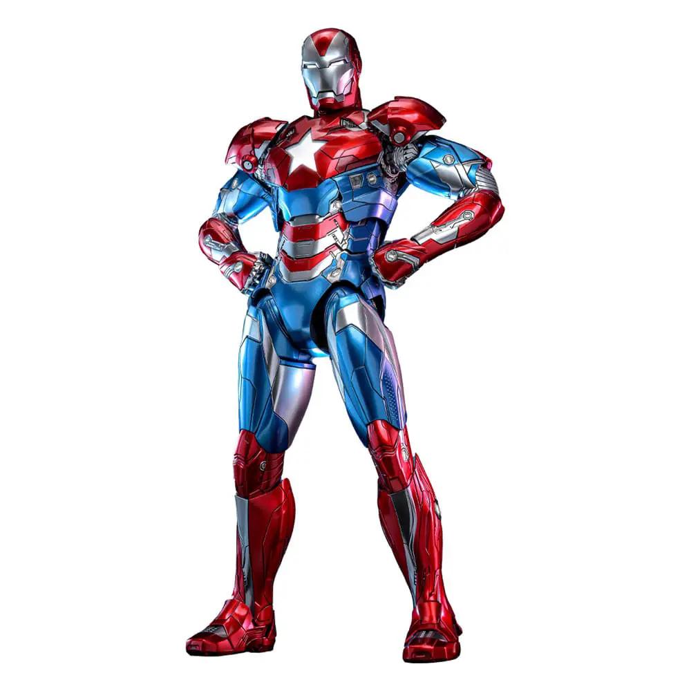 Figura de acción Iron Patriot HOT TOYS 1/6 diecast exclusiva, armadura roja, azul y plateada.