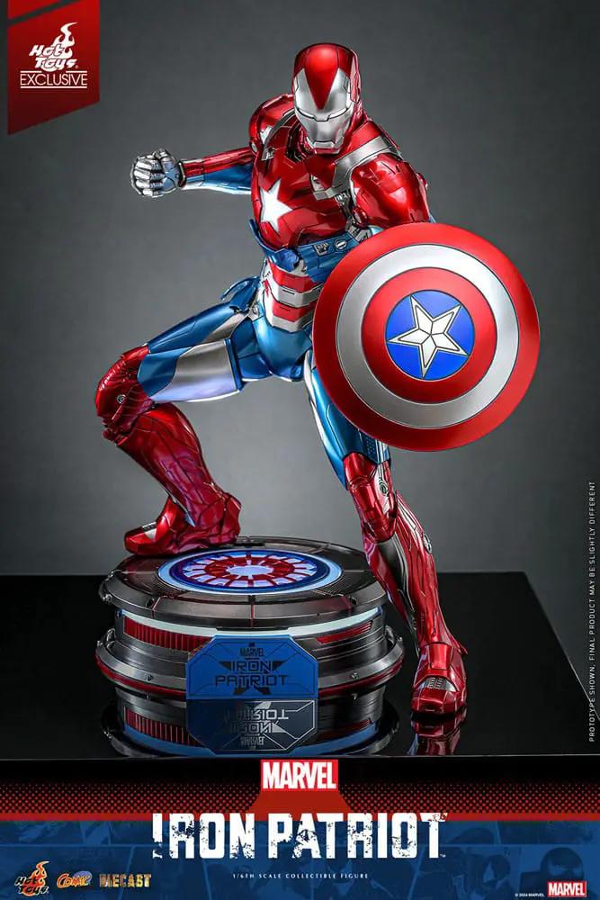 Figura de acción HOT TOYS Iron Patriot 1/6 diecast, exclusivo Marvel con escudo y base