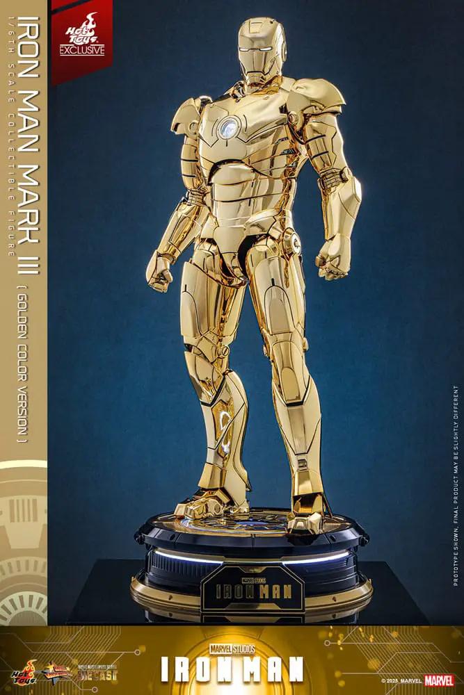 Iron Man 1/6 Diecast Figure Gold Color Version Hot Toys Exclusive on display stand