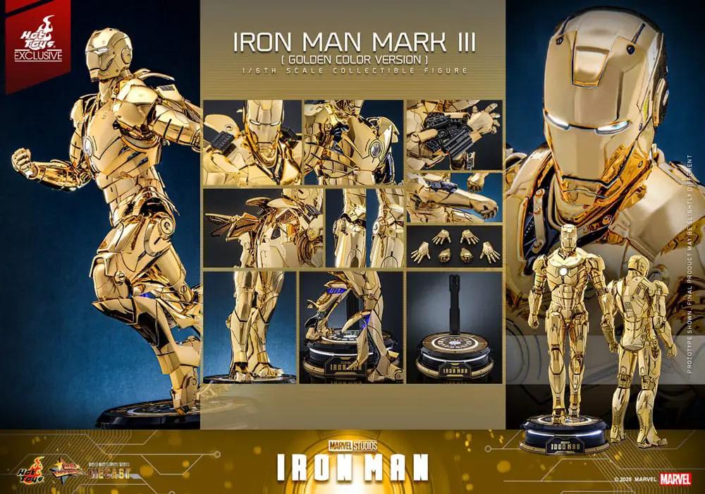 Figura de acción Iron Man Mark III HOT TOYS 1/6 dorada diecast 33 cm
