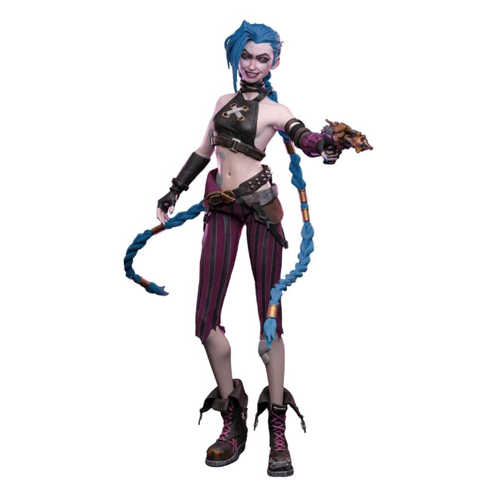 Arcane Figura 1/6 Jinx 27 cm action figure by HOT TOYS, with blue braided hair and punk outfit.