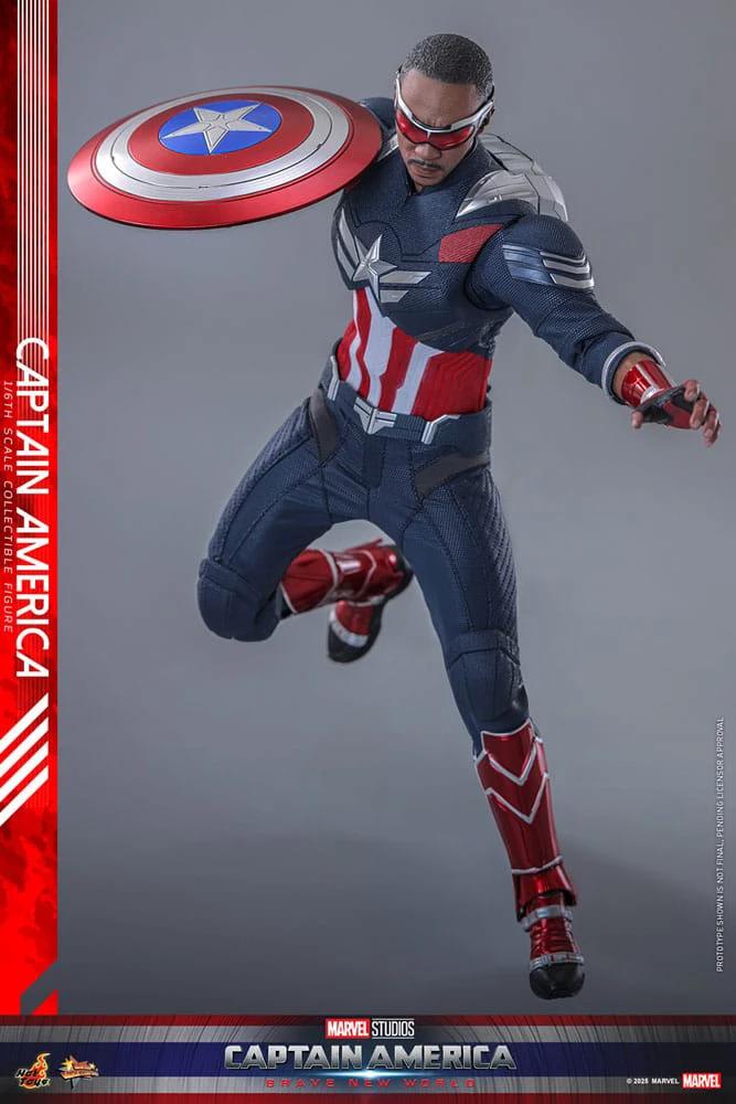 Captain America 1/6 action figure by Hot Toys, Brave New World, 30 cm with shield and detailed suit.