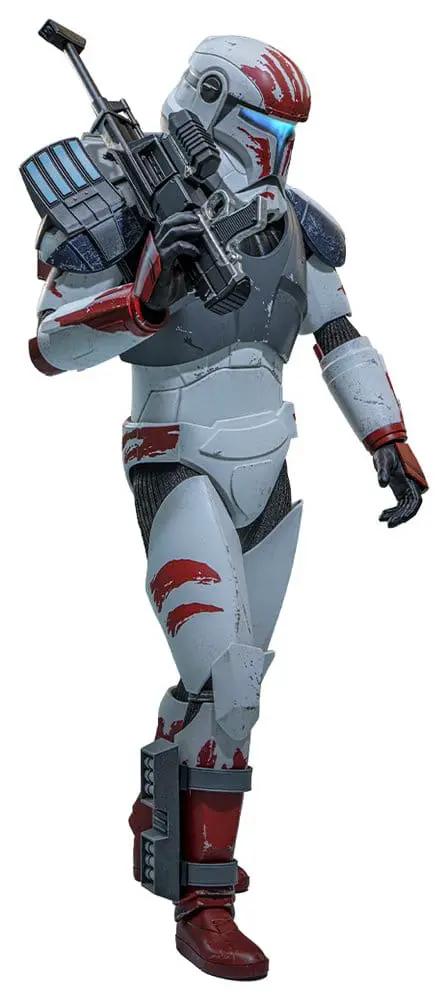 Figura de acción HOT TOYS Clone Commando Sev 1/6, armadura gris con marcas rojas y bláster