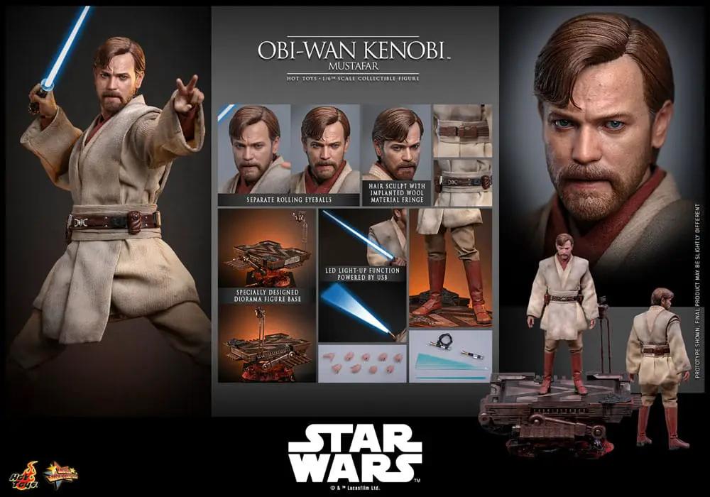 Figura de acción HOT TOYS Obi-Wan Kenobi 1/6 Mustafar, 31 cm, capa beige y sable azul
