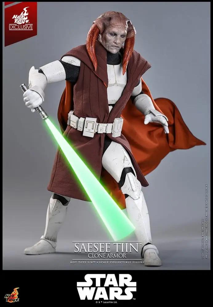 Figura de acción Saesee Tiin Clone Armor de HOT TOYS, 1/6, armadura blanca, sable láser verde.