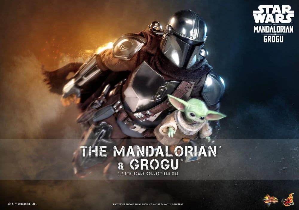HOT TOYS The Mandalorian & Grogu 1/6 scale action figures (2 figures) with Mandalorian armor and Grogu