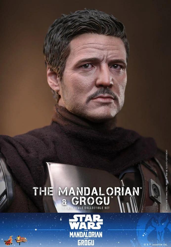 Mandalorian 1/6 scale action figure by Hot Toys, 31 cm, close-up of Din Djarin in brown cloak and silver armor