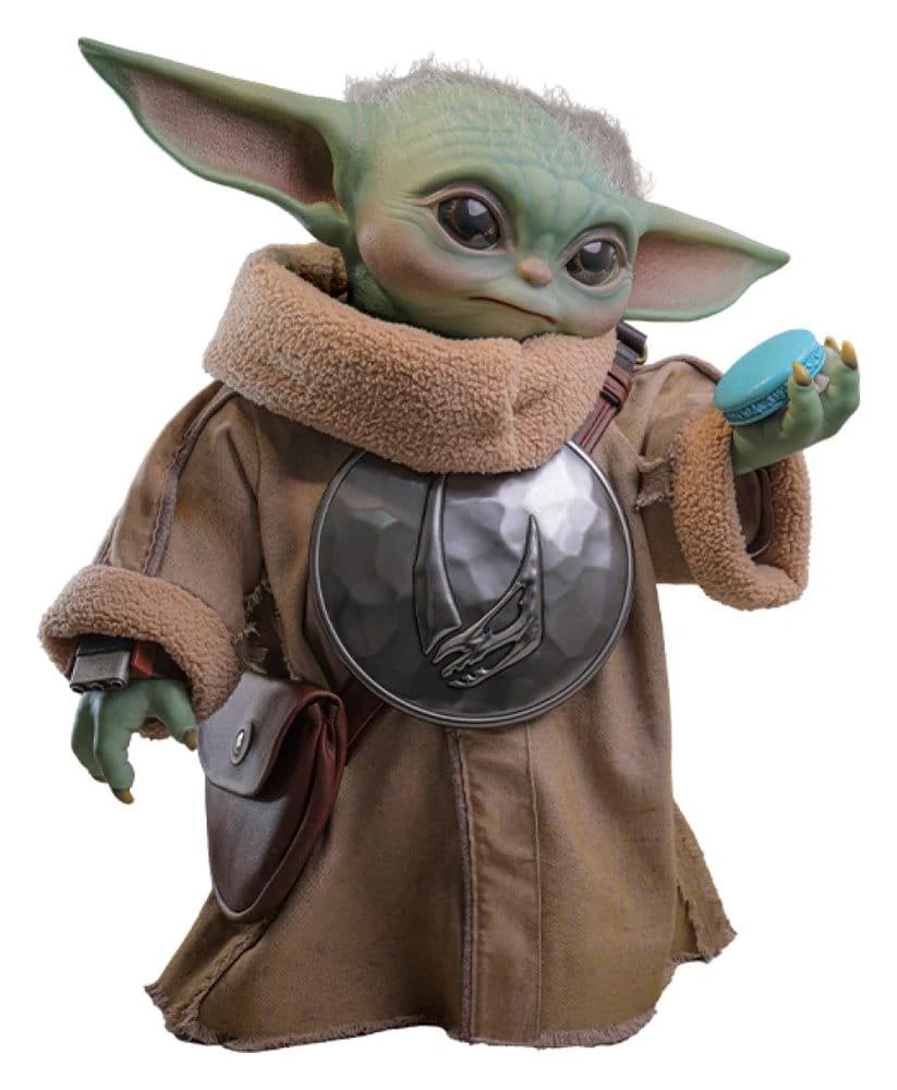 Figura HOT TOYS Grogu de Star Wars a escala real, 38 cm, túnica marrón con collar de pelo y medallón plateado